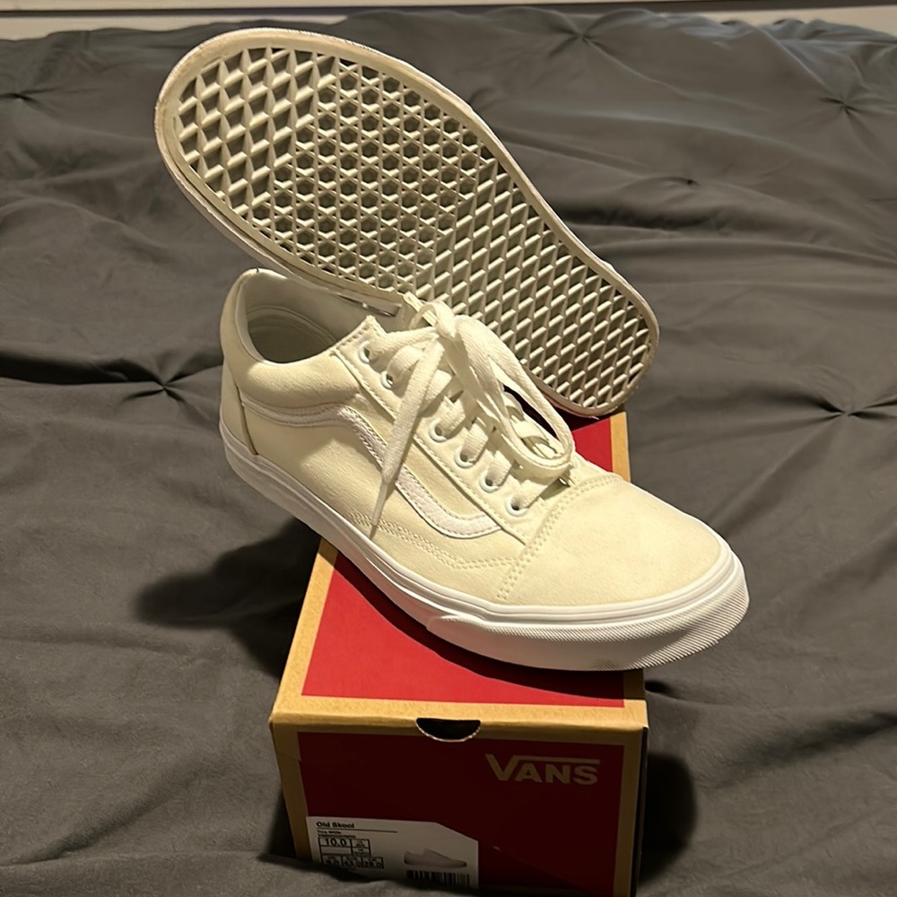 True White Vans Old Skool Low Top Size 10 Mens Great Condition